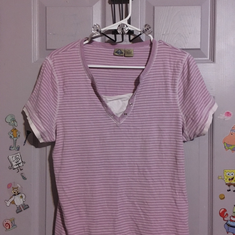 Women's Purple Striped V-Neck Layered Tee